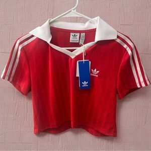 Adidas Adicolor Football V Neck Polo Crop Top in Red 🏈❣️